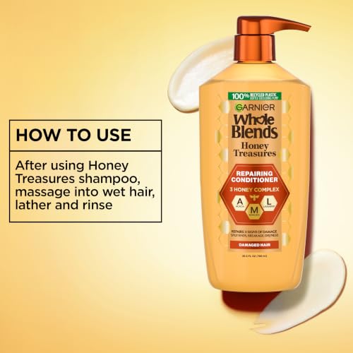 Garnier Whole Blends Honey Treasures Repairing Conditioner, Hair Repair Formula for Dry, Damaged Hair with Acacia, Manuka, and Lavender Honeys, 26.6 Fl Oz (Packaging May Vary)