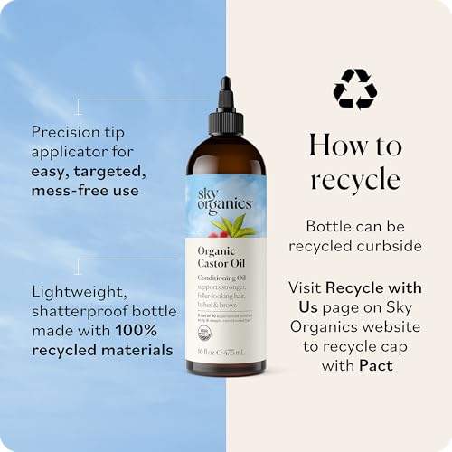 Sky Organics Organic Castor Oil 16oz, Pure, Cold Pressed and Hexane Free
