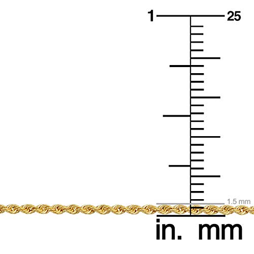 Kooljewelry 10k Yellow Gold Rope Chain Necklace (1.5 mm, 18 inch)