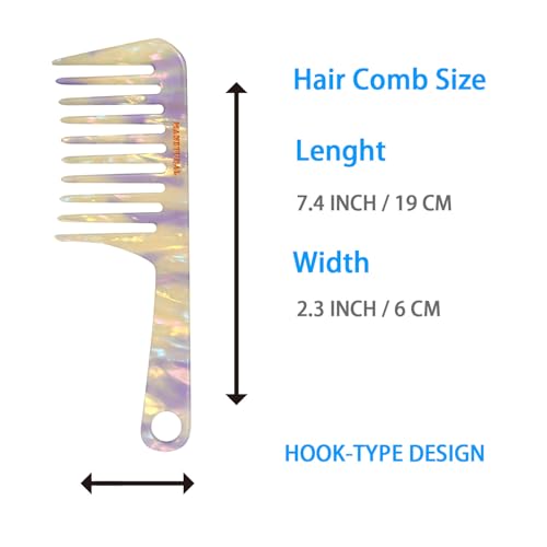 MANETURAL D1 | Wide Tooth Handle comb for Curly Hair| Elevates, Preserves Curl, Eliminates frizz, Acetate comb(White Purple)