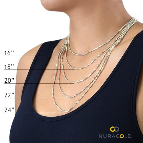 Nuragold 14k Real Yellow Gold Figaro Link 1.2mm Dainty Women Chain Necklace - 22"