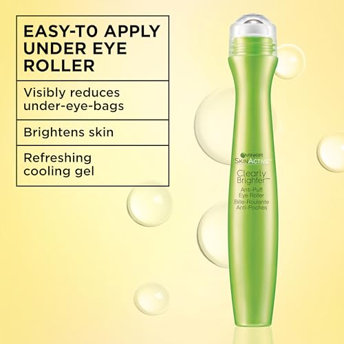 Garnier Clearly Brighter Anti-Puff Eye Roller, Dark Circles Under Eye Treatment with Caffeine and Vitamin C, 0.5 Fl Oz (15mL), 1 Count (Packaging May Vary)