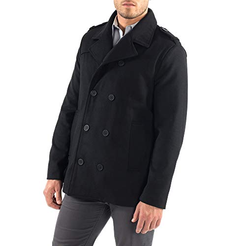 Alpine Swiss Jake Mens Wool Pea Coat Double Breasted Jacket Black XL