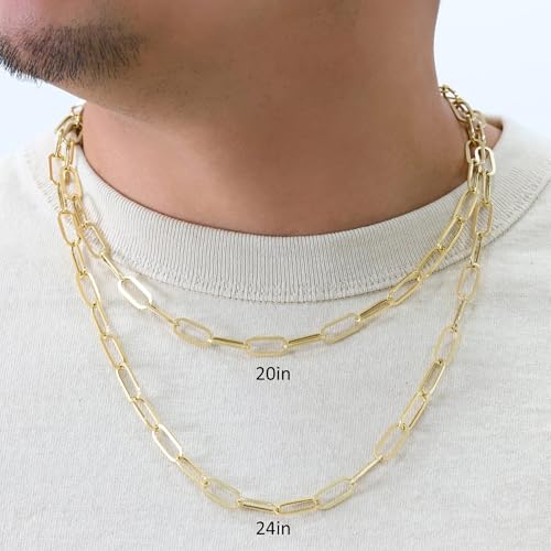 Nuragold 14k Real Yellow Gold 7mm Paperclip Chain Cable Link Necklace - 24"