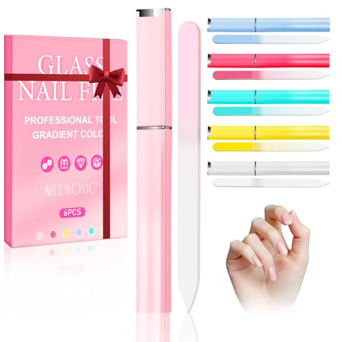 NICEMOVIC 6 Pack Glass Nail File, Stocking Stuffers for Teen Girls Women