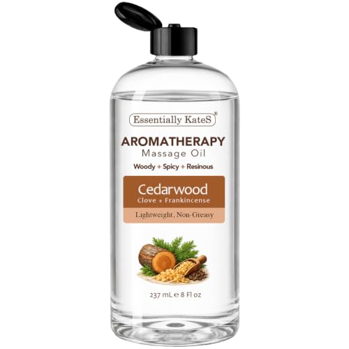 Aromatherapy Massage Oil – Cedarwood, Clove & Frankincense with Fractionated Coconut Oil, Lightweight Non-Greasy, Very Long-Lasting Glide and Excellent Slip, 100% Natural, 8 FL Oz