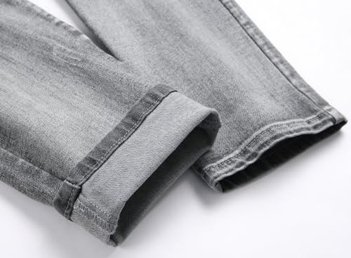 XIMXIMMTIAN Men Slim Fit Jeans Fashion Biker Jeans for Men Stretch Designer Distressed Straight Denim Pants (32, 2131 Gray)