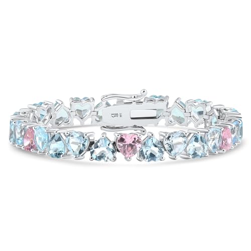 P3 POMPEII3 Pompeii 34.43Ct Heart Shape Pink & Blue Topaz Tennis Bracelet 14k White Gold 23.51grams