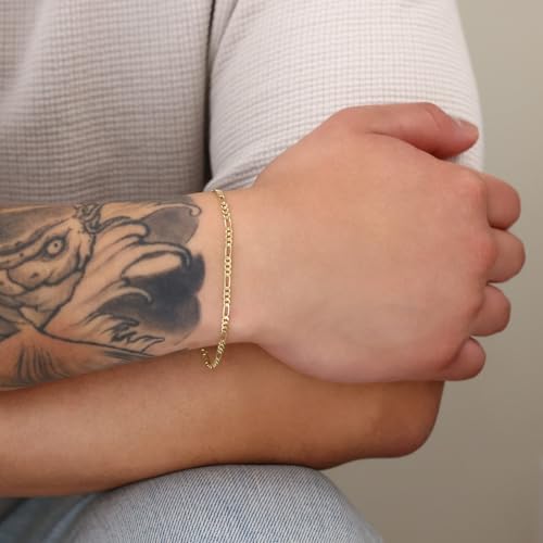 Nuragold 10k Real Yellow Gold Figaro Link 2.5mm Chain Bracelet (7"-9") - 7"