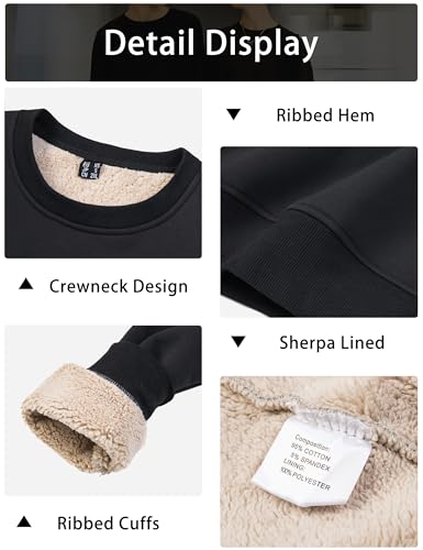 MAGCOMSEN Sweatshirts For Men Sherpa Sweatshirt Crewneck Cotton Tops Sweatshirt Fleece Warm Casual Parka Sweatshirts Active Winter Underwear Pullover Black
