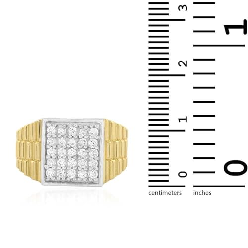 WJD Exclusives 10K Solid Yellow Gold CZ Pave Square Men's Jubilee Ring