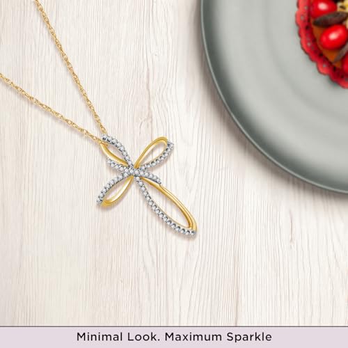 Jewelili 10K Yellow Gold Cross Necklace for Women, 18" Rope Chain