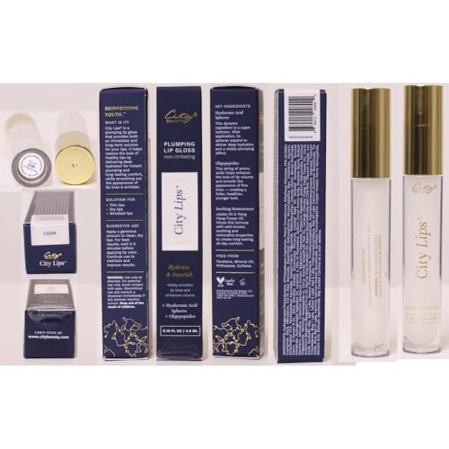 City Beauty City Lips Clear - Plumping Lip Gloss - Hydrate & Volumize - High Shine Lip Plumper - Hyaluronic Acid & Peptides Visibly Smooth Lip Wrinkles - Cruelty-Free (Clear, Pack of 1)