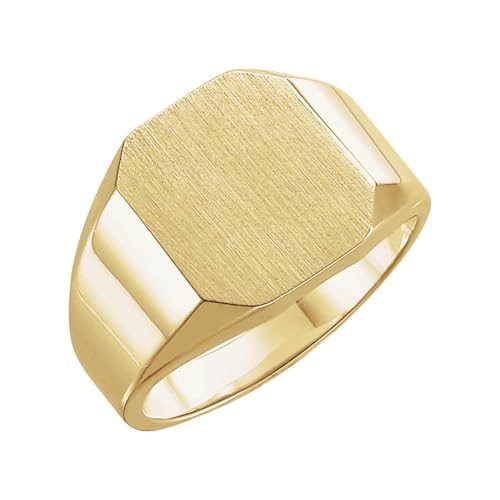 Solid 14k Yellow Gold 12x10mm Octagon Engravable Signet Ring Band - Size 6.5