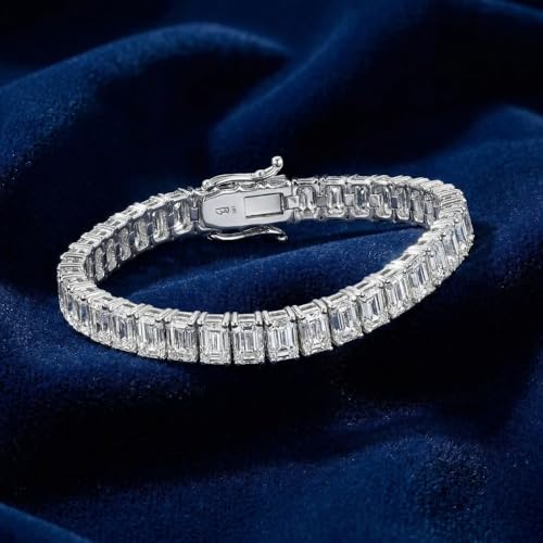 P3 POMPEII3 Pompeii 28Ct Emerald Diamond Tennis Bracelet 14k White Gold 7" 17.5g Lab Grown (EF,VS)