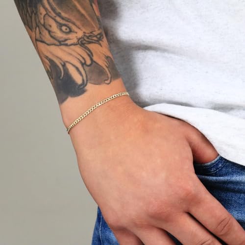 Nuragold 10K Real Yellow Gold Cuban Curb Link Chain Bracelet (2.5mm-7.5mm) - 7",2.5mm