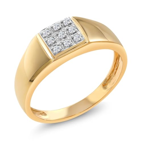 Gem Stone King Solid 10K Yellow Gold Natural White Diamond Wedding Anniversary Ring For Men | Available In Size 7, 8, 9, 10, 11, 12, 13