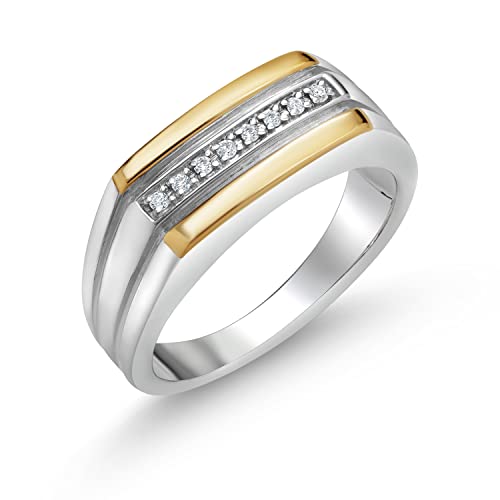 Gem Stone King White Lab Grown Diamond Ring For Men | 925 Sterling Silver and 10K Yellow Gold | DEF Color | VVS-VS Clarity | 8MM Width | Size 8