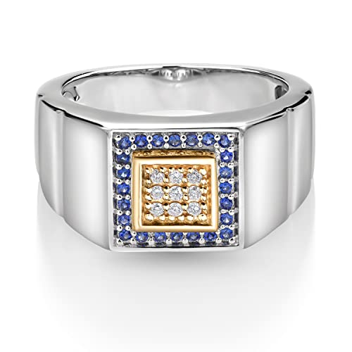 Gem Stone King Men's Ring In 10K Yellow Gold and 925 Sterling Silver 2 Tone Jewelry Gift For Men Dad | Available In Size 9, 10, 11, 12, 13