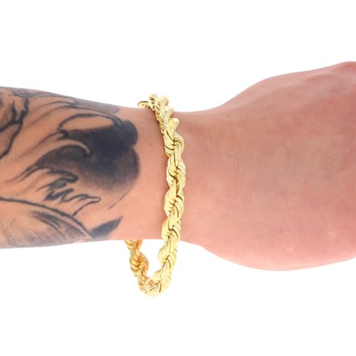 Nuragold 14k Real Yellow Gold Rope Chain Diamond Cut Mens Bracelet - 8mm - 8"