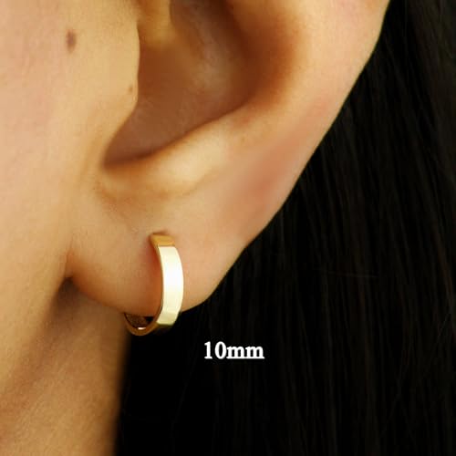 10K Solid Gold Huggie Hoop Earrings, Minimalist Real Gold Hoop Earrings, Simple Everyday Huggie Hoops - Serena Sparkles (10mm Hoops)