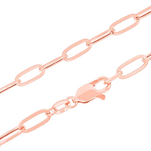 Nuragold 10k Real Rose Gold Paperclip 4mm Elongated Cable Link Bracelet (7"-8") Italian Jewelry for Men & Women - 7"