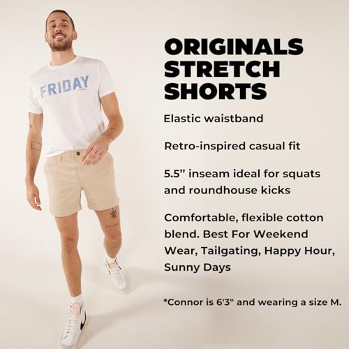 Chubbies Chino Shorts Men 5.5 Inch - Mens Shorts Casual with Elastic Waistband, Side and Back Pockets, Stretch Cotton Blend (Khakinators, Medium)