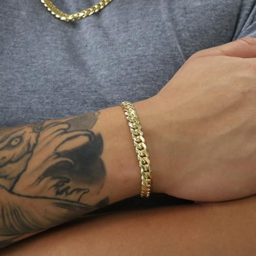 Nuragold 14K Real Yellow Gold Solid Miami Cuban Link Chain Italian Bracelet - 9",7mm