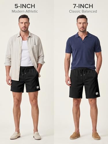 JMIERR Men Shorts Corduroy Cotton Casual 7 Inch Inseam Classic Fit Flat Front Elastic Waist Drawstring Lightweight Summer Beach Shorts for Men, L, Black