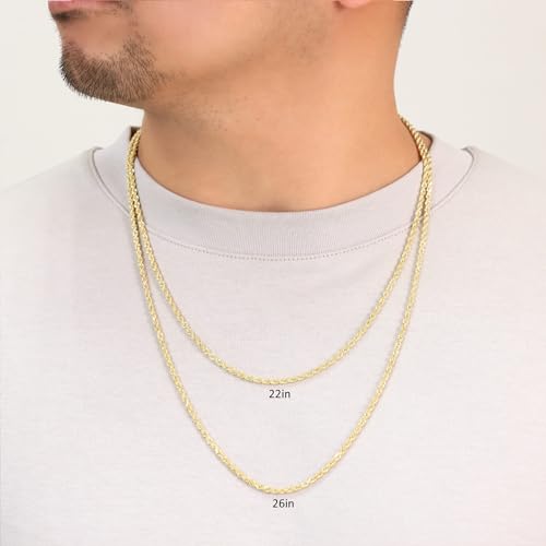 Nuragold 10k Real Yellow Gold Rope Chain Solid Diamond Cut Necklace - 3mm - 20"