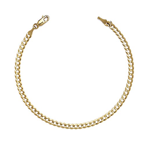 Floreo 10k Yellow Gold 4mm Curb Cuban Chain Bracelet and Anklet, 10 Inch