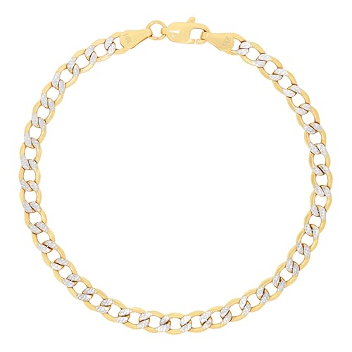 Nuragold 14k Real Yellow Gold Cuban Curb 4.5mm Pave Dia-Cut Chain Bracelet - 7"