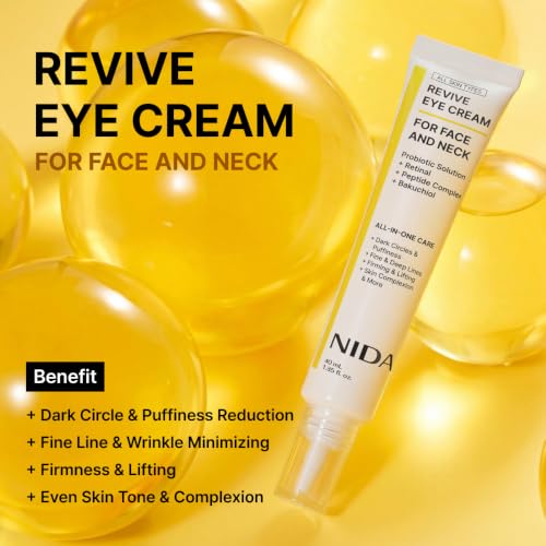 NIDA Revive Eye Cream For Face And Neck | Probiotics Lystate Solution, Retinal, Peptide Complex, Bakuchiol | Wrinkles, Fine Lines, Cell Turnover, Firm Skin Texture, Radiant Skin | 1.35 fl. oz., 40ml