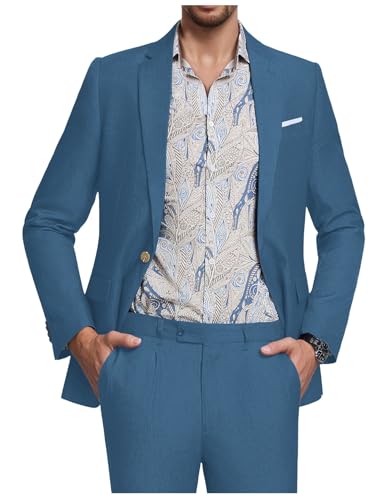 Men Suits Two Piece Tencel Linen Slim Fit Summer Navy Grooms Wedding Prom Dress Tuxedo Suits for Men Blazer Pants Set S