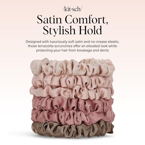 Kitsch Satin Scrunchies for Women | For All Hair Types Terracotta, 6pcs