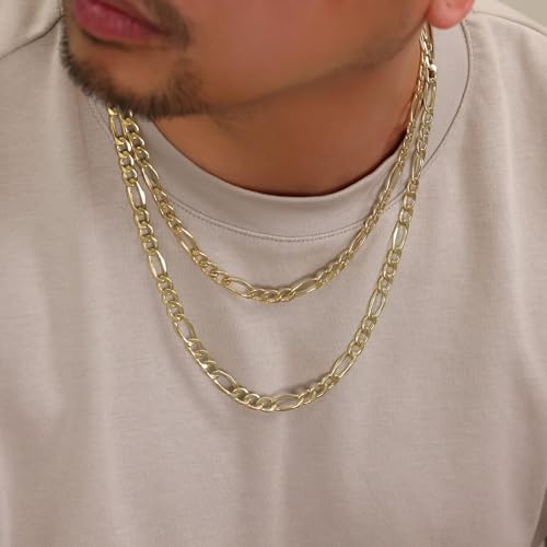 Nuragold 10k Real Yellow Gold Figaro Link 7mm Chain Necklace (16"-30") - 18"