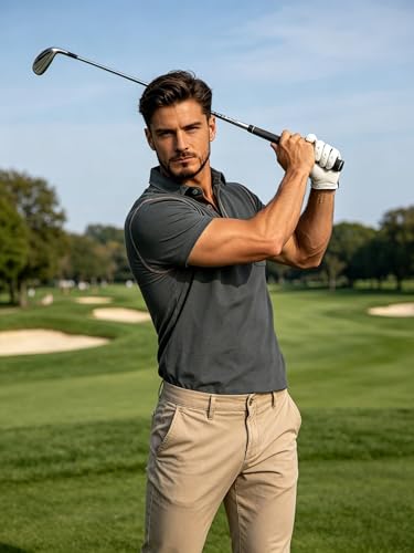 Men's Fashion Polo Shirts Classic Short Sleeve Lightweight Button Cotton T-Shirt Casual Golf Tee Tops with Pocket