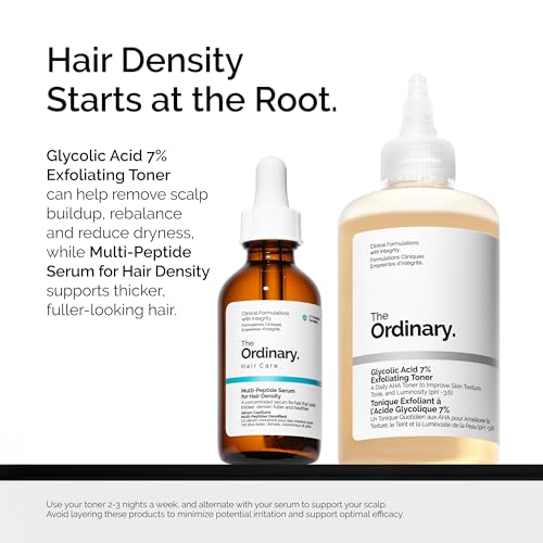 The Ordinary Hair and Scalp Collection, Haircare Set, Glycolic Acid 7% Exfoliating Toner and Multi-Peptide Serum for Hair Density