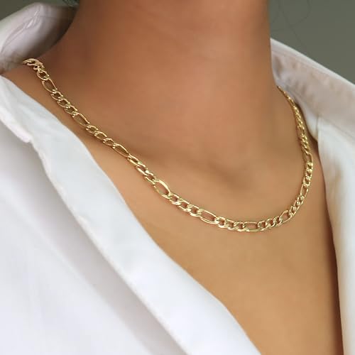 Nuragold 14k Real Yellow Gold Figaro Link 4.5mm Chain Necklace (16"-30") - 22"