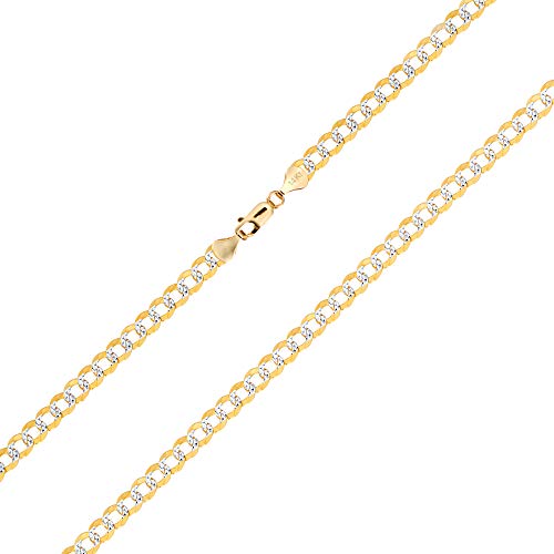 Nuragold 14k Real Yellow Gold Cuban Curb 6mm Solid Pave Chain Necklace - 30"
