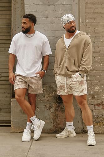 BOOMLEMON Mens Mesh Graphic Print Shorts Fashion Designer Workout Shorts Retro Casual Cool Streetwear Short Pants(Tree Camo Grey M)
