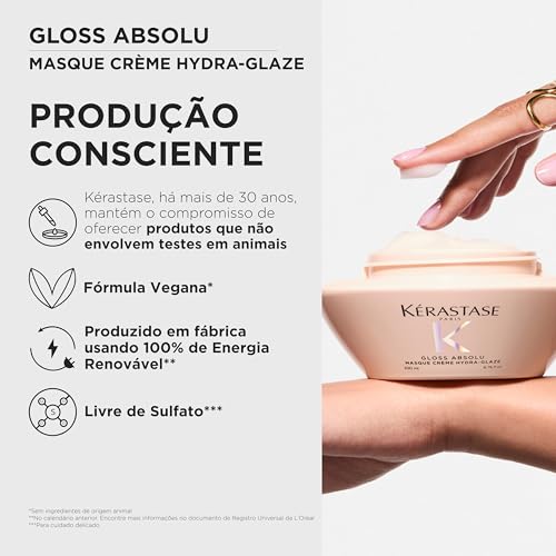 KÉRASTASE Gloss Absolu Masque Crème Hydra-Glaze, Deeply Nourishing Hair Mask for Thick, Frizzy Hair, for Anti-Frizz, Shine & Smoothness, with Hyaluronic Acid, 6.8 Fl Oz