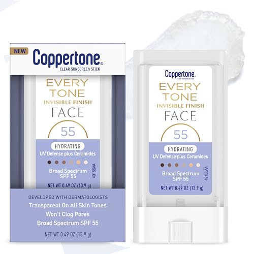 Coppertone Every Tone Invisible Face Sunscreen Stick SPF 55, 0.49 OZ