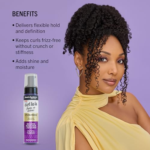 Aunt Jackie's Curls & Coils Curl La La Foam-a-licious Styling Mousse, 8.5 fl oz - Triple Moisture for Flexible Hold and Defined Curls