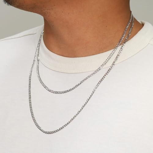 Nuragold 14k Real White Gold Cuban Curb Solid Link Chain Necklace - 3mm - 18"