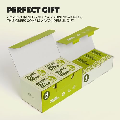 Skin Said Yes Olive Oil Bar Soap 8 Pack | Made in Greece | Pure Oilve Oil Hand Soap | Moisturizing, Nuorishing and Gentle on Skin, Rich in Antioxidants