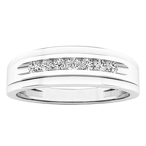 Dazzlingrock Collection 0.25 Cttw 10K Round White Diamond Mens Wedding Band Ring 1/, Solid White Gold, Size 9
