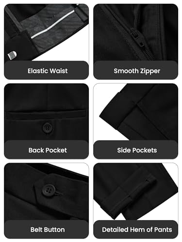 WULFUL Men's Slim Fit 3 Piece Suit, One Button Solid Blazer Business Party Jacket Vest Pants Set Black