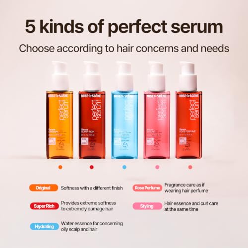 Mise En Scene Perfect Super Rich Serum with Argan Oils - Hair Essence for High Nutrition Intensive Care, Korean Hair Oil, 2.70 fl. Oz