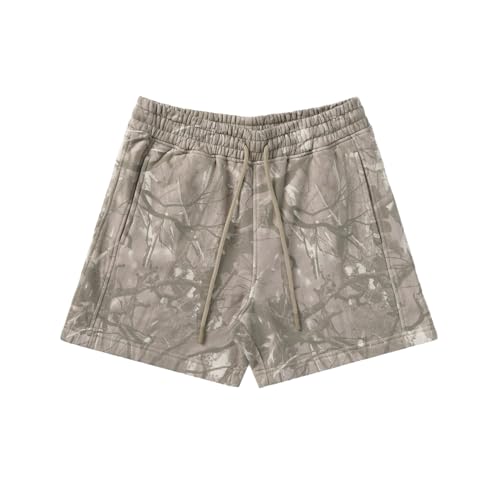 BOOMLEMON Mens Mesh Graphic Print Shorts Fashion Designer Workout Shorts Retro Casual Cool Streetwear Short Pants(Tree Camo Grey M)